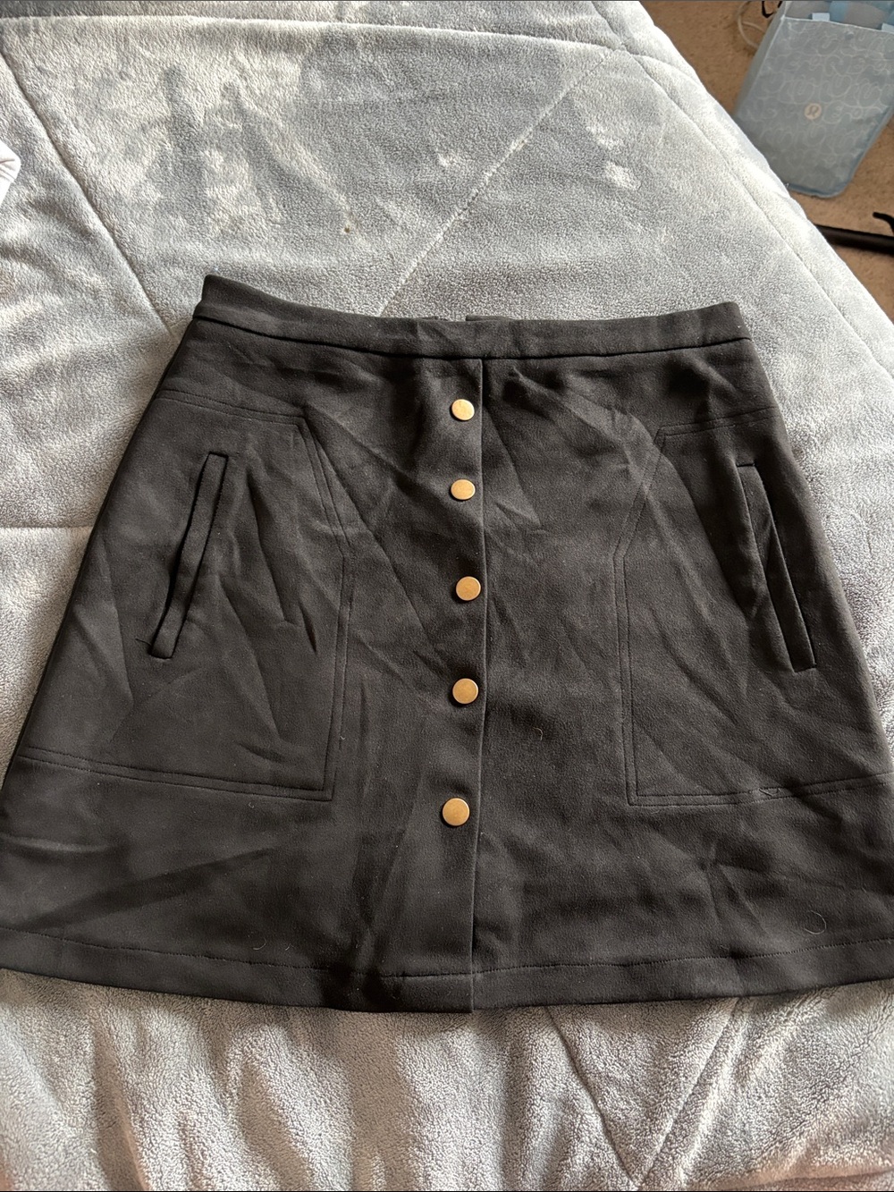 Black A-Line Skirt with Gold Button Front